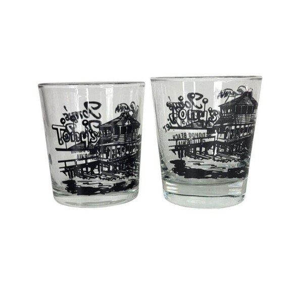 Vintage 60s MCM Tony's On The Pier Redondo Beach California Glass Rocks Glasses - Picture 13 of 15